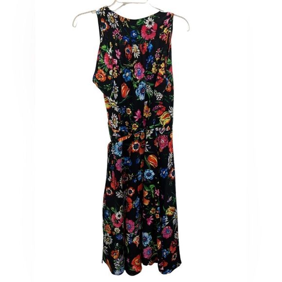 Yumi Kim Black Multi-Color Floral Vibrant 100% Silk Wrap Dress Size Medium - Picture 2 of 9